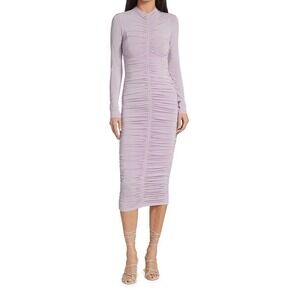 A.L.C. Ansel Ruched Midi Dress Size L Lilac Bodycon Stretch Long Sleeve Wedding
